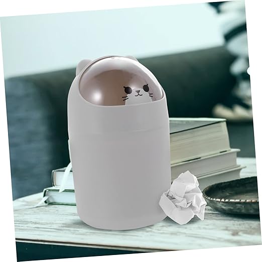 ULTECHNOVO Cartoon Bear Desktop Trash Can Lid Slim Mini Garbage Bin for Office and Bedroom Cute Plastic Waste Container