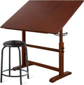 Falling in Art Wooden Drafting Table and Stool Set, Walnut 30" x 42" Adjustable Height and Angle Solid Wood Drawing Desk for Adults, Artist Craft Table for Painting Artwork, Reading, and Writing
