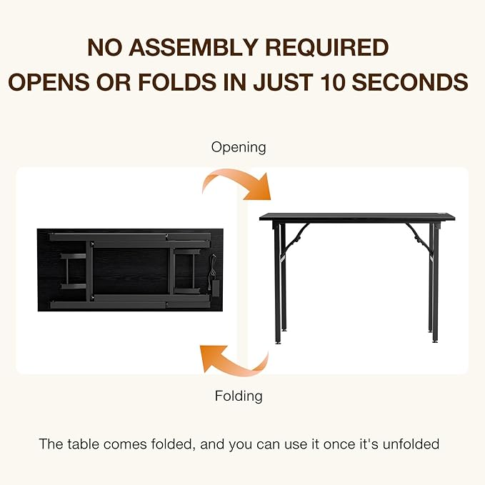 TEMI Foldable Desk with Power Outlets & USB – Dark Oak (44.3")