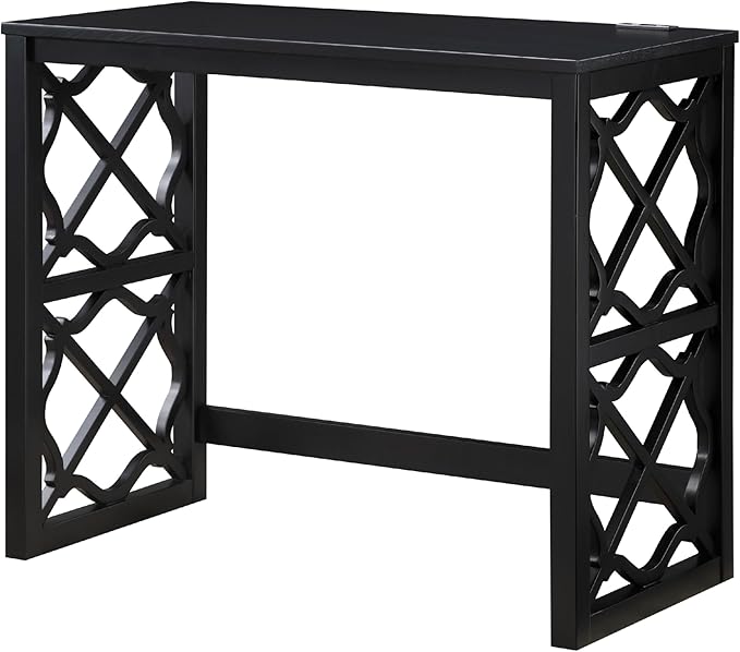 Benzara Syna 3 Piece Nesting Desk and Stool Set, Black Wood, Gray Polyester
