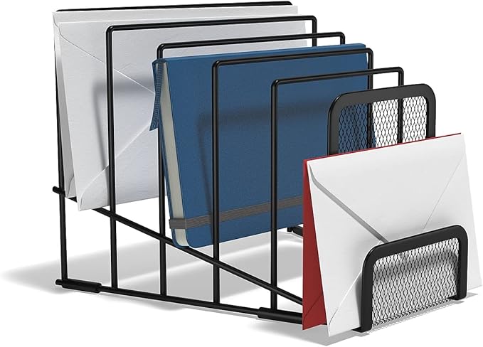 TRU RED Wire Mesh Letter Holder, 6‑Compartment, Matte Black, 2‑Pack – Vertical Desktop Organizer for Mail & Documents