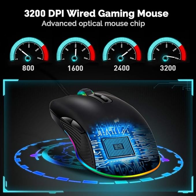 HXMJ RGB LED Gaming Mice,Wired USB C Port for Apple MacBook,Computer or Laptops with Type C Port-Black