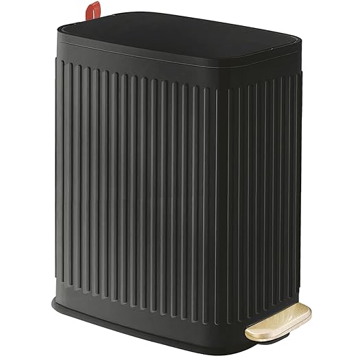 Small Bathroom Trash Can with Air Freshener Soft Close Lid, 6 Liter/ 1.6 Gallon Stainless Steel Garbage Can with Removable Inner Bucket, Step Pedal, Slim Wastebasket for Bedroom, Toilet, Office,Black