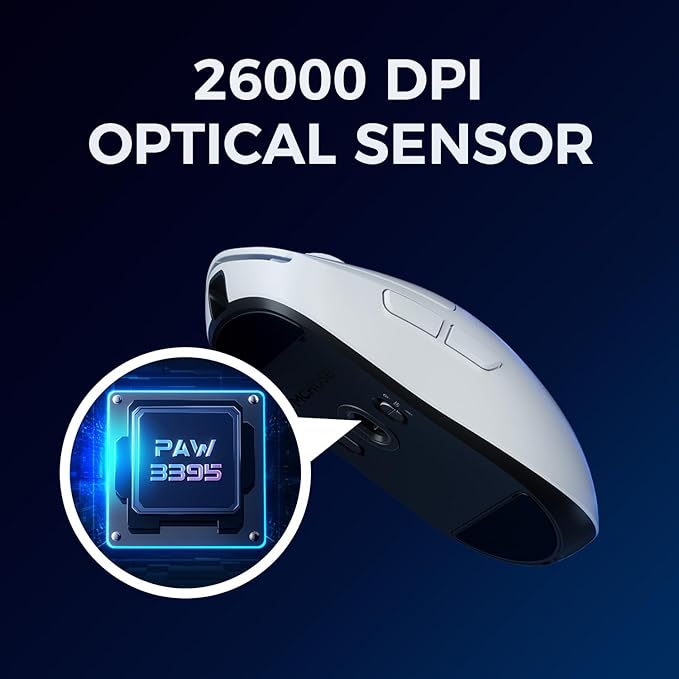 MCHOSE A5 ProMax Wireless Gaming Mouse, Symmetrical Design, 59 Grams, 1K Polling Rate, PAW3395 26K DPI Optical Sensor, 130 Hour Battery Life, Tri-Mode Connectivity - White