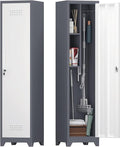 IRONFFICE Metal Storage Cabinet with Lock,65" H Laundry Room Cabinets with Pegboard,Locking Metal Cabinet Heavy Duty for Garage Office,School,Warehouse,Grey-White