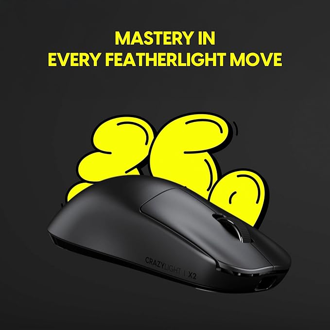 Pulsar Gaming Gears X2 Crazylight Wireless Gaming Mouse, Ultra Lightweight 1.23 oz (35g), Optical Switch, 32000 DPI, 750 IPS, XS-1 Sensor, 8k Compatible (Jet Black) (Renewed)