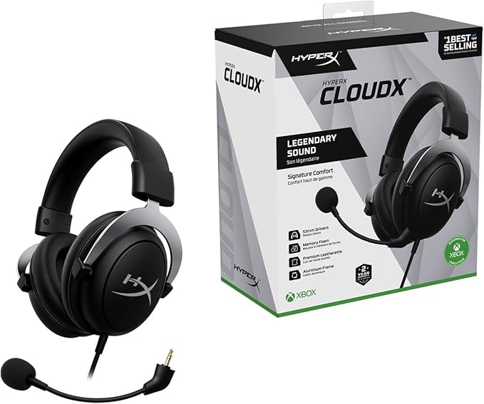 HyperX CloudX,Official Xbox Licensed Gaming Headset,Compatible with Xbox One and Series X|S,Memory Foam Ear Cushions,Detachable Noise-Cancelling Mic,in-line Audio Controls,Black/Silver,(Pack of 10)