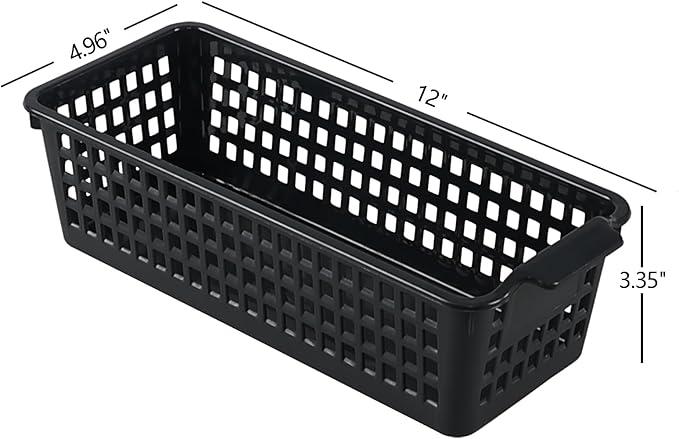 Slim Plastic Storage Baskets, Rectangle Draw Organizing Basket, 6 Packs