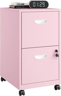 Polup 2 Drawer Rolling File Cabinet on Wheels, Mobile Two Drawer Filing Cabinet with Lock, Small Files Cabinets for Under Desk, Metal Filing Cabinets for Letter Size Folders, Pink - Assembly Required