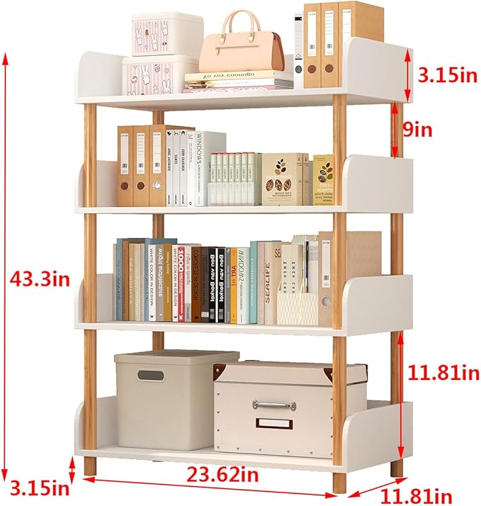 4-Tier Open Bookcase with Extra-Deep Shelves - Modern Display Bookshelf Premium Solid Wood for Living Room, Home Office & Bedroom, 11.8in Deep Storage Cabinet, Warm White (Warm White, Extra Large, 4)
