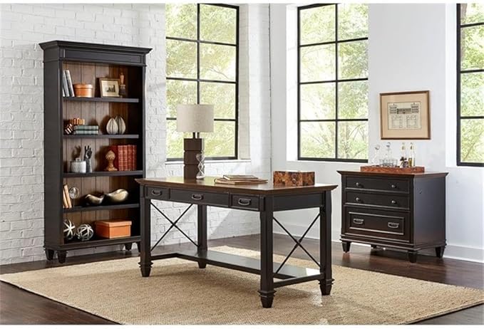 BOWERY HILL Set of 3 Double Pedestal Office Desk and Bookcase and Filing Cabinet