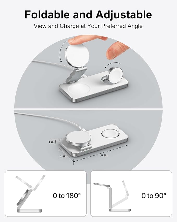 3-in-1 Charging Station for Samsung, Magnetic Fast Wireless Charger Stand Compatible with MagSafe for Galaxy S26/S25/S24/S23/Z Fold/Flip Series, Galaxy Watch Ultra/8/7/6/5, Galaxy Buds Pro/4//3/2