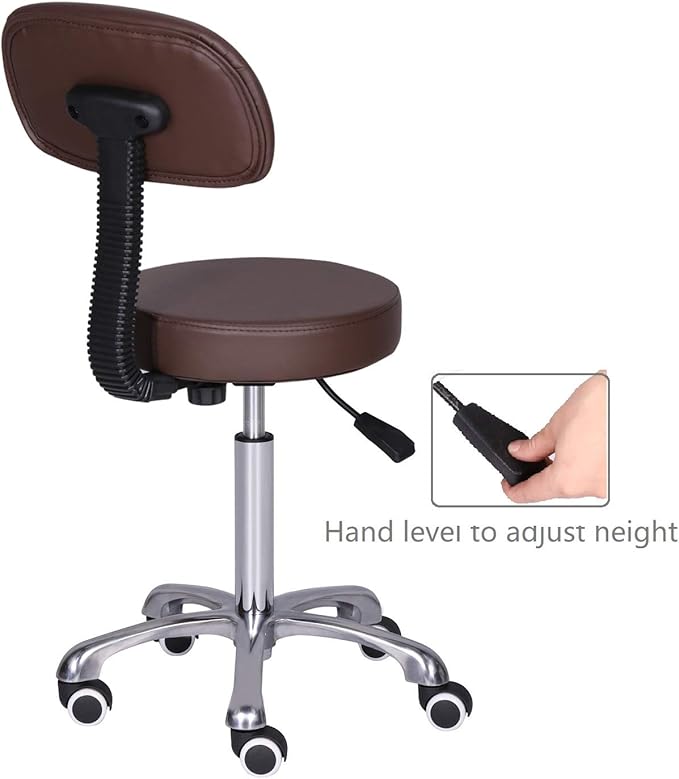 Kaleurrier Rolling Swivel Adjustable Heavy Duty Drafting Stool Chair for Hair Beauty Salon Medical Barber Hair Stylist Office Home Kitchen Uses,with Wheels and Back Support (Coffee)