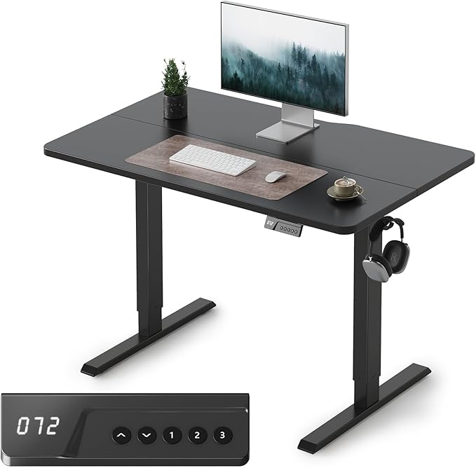 Cubiker 40 x 24 Inch Standing Desk, Stand up Height Adjustable Home Office Electric Table, Sit Stand Desk with Splice Board, Black Frame & Black Desktop