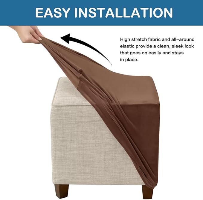 Ottoman Cover Square Velvet Ottoman Covers Protector for Footrest Foot Stool Furniture Stretch Comfortable with Elastic Bottom Small Coffee