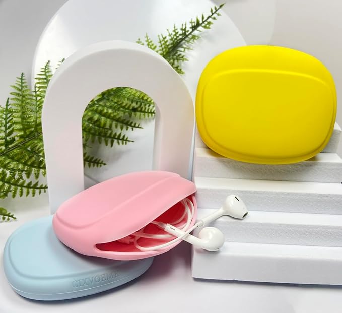 Silicone Headphone Organizer - Data Cable Storage Case - Mini Key Box - Portable Wired Headset Storage Bag (Yellow-Pink-Blue-3PCS)