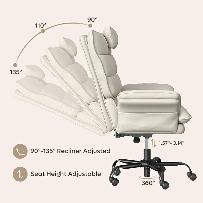 Bestier Cross Legged Office Chair Criss Cross Chair with Adjustable Arms 135° Reclining PU Leather Executive Chair with Wheels Big and Tall Computer Desk Chair for Home Office Beige