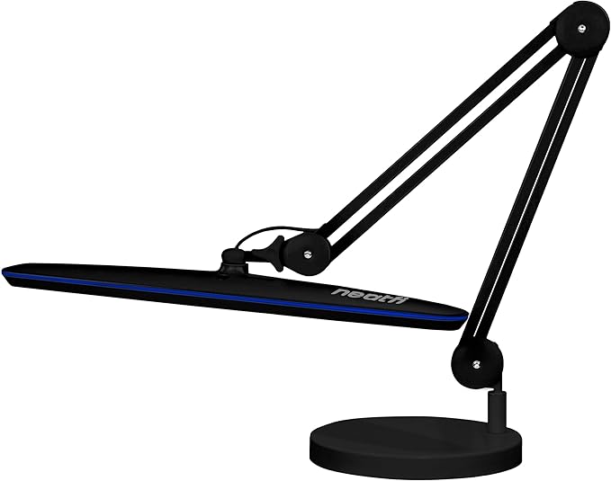 Neatfi XL 2,200 Lumens 24W LED Desk Lamp – 23” Wide Shade | Dimmable Eye-Caring Task Light | Adjustable Arm | Home Office, Study, Crafts & Nail Tech (Black, Non-CCT with Clamp)