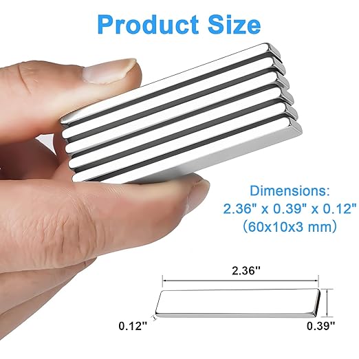 Neodymium Magnet, Caturledas 20 Pack Heavy Duty Strong Rare Earth Magnets with Double Sided Adhesive, Rectangular Bar Magnetic Strip for Home Cabinet Door Maintenance Tool DIY, 60x10x3 mm, Silver