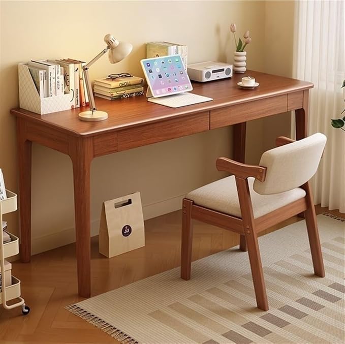 Modern Computer Desk & Chair Set, Wooden Writing Desk, Executive Desk, Study Table (Natural, 100CM-39.4IN)