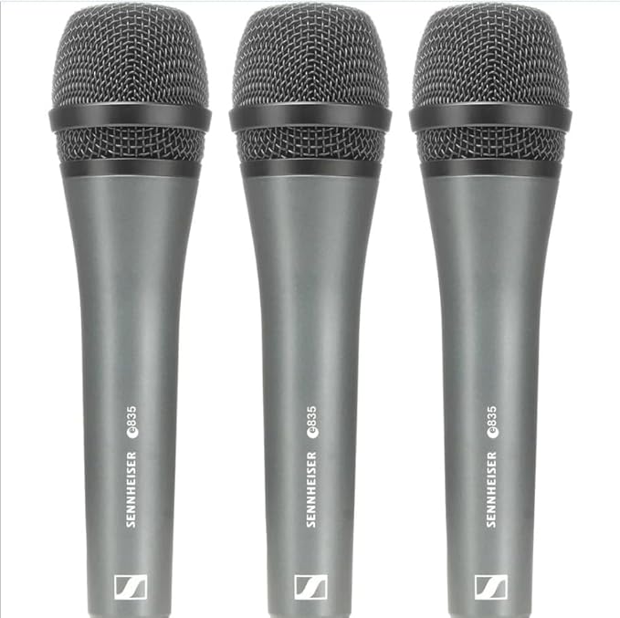 Sennheiser e 835 Dynamic Vocal Mic (3-Pack) with Stands & Cables Bundle