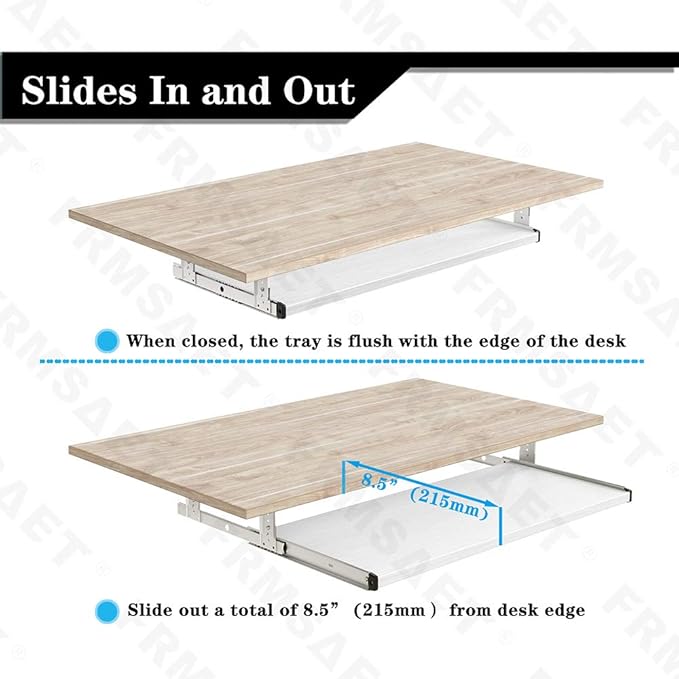 FRMSAET Furniture Accessories Office Product Suits Hardware 20/24/30 inches Keyboard Drawer Tray Wood Holder Under Desk Adjustable Height Platform. (30 inches, White)