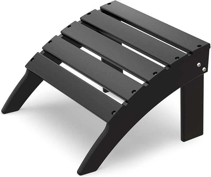 IVY&LANE Outdoor Adirondack Ottoman | Folding | HDPE | Black | All Weather | Waterproof Patio Footrest for Adirondack Chair | Poly Lumber Foot Rest for Deck Backyard