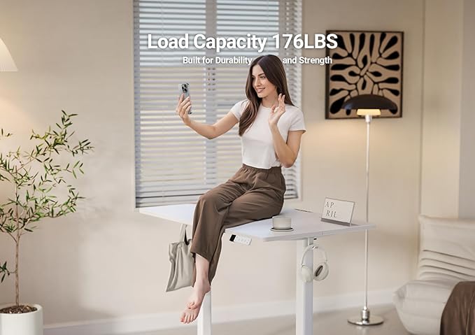 YDN Electric Standing Desk Adjustable Height, 35 x 20 Inches Stand up Desk with Cable Management, Home Office Desks with Splice Board & White Frame, White Top