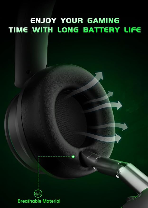RYR Wireless Gaming Headset for Xbox Series X|S, Xbox One, PS5, PS4, Switch, Mac, Bluetooth 5.3, 3D Surround Sound, Rotatable Earmuffs, Gaming Headphones with Noise Canceling Microphones-Blackgreen