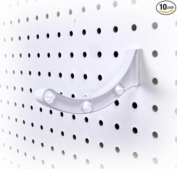PEGGY Pegboard Accessory Hook for Hook and Dowel Organizer Storage for Tape, Ribbon, Wrapping Electronics Wire Spools, Ribbon, Crafts, Hobby, Wine Rack 12” kit (10pk Hooks only White)