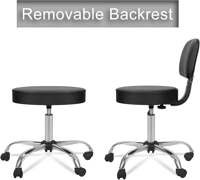 ZENY Adjustable Round Rolling Stool with Wheels, Drafting Stool Chair for Salon Spa Tattoo Home Office Medical Massage Work