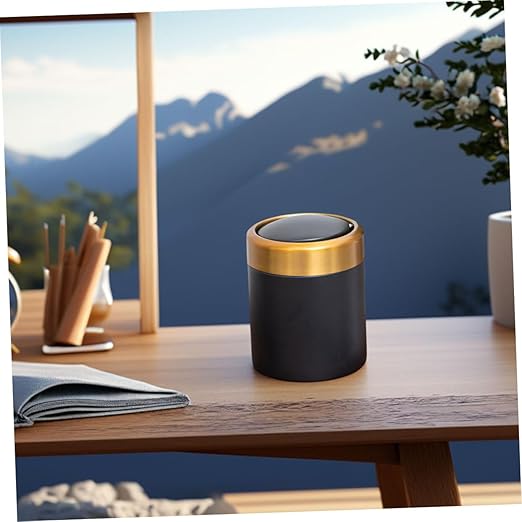 ABOOFAN Mini Stainless Steel Trash Can with Lid Compact Round Desktop Waste Bin for Bathroom Bedroom and Kitchen Slim Design for Small Spaces