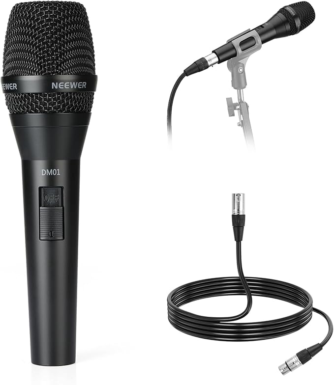 NEEWER DM01 Cardioid Dynamic Microphone with XLR Cable for Podcast Singing PC Gaming Streaming Studio Vocals, Speeches, Live Performances, 600Ω +/- 30% Impedance, 100Hz-10KHz Frequency Range