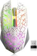 VEGCOO C12 Wireless Gaming Mouse,Rechargeable Mice Silent Click Cordless Mouse with 6 Buttons PC Gaming Mice Advanced Technology with 2.4GHZ Up to 2400DPI for PC Laptop (White)