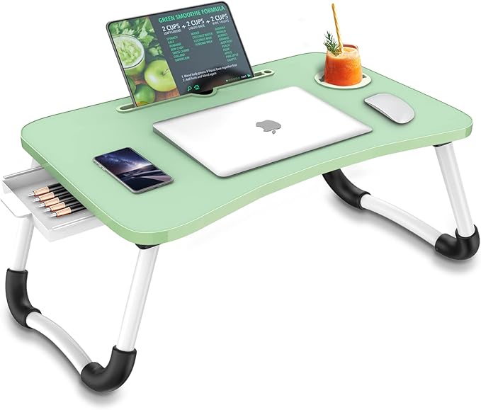 Fayquaze Portable Foldable Laptop Bed Desk with Storage Drawer and Cup Holder - Lap Desk Laptop Stand Tray Table for Eating, Reading and Working