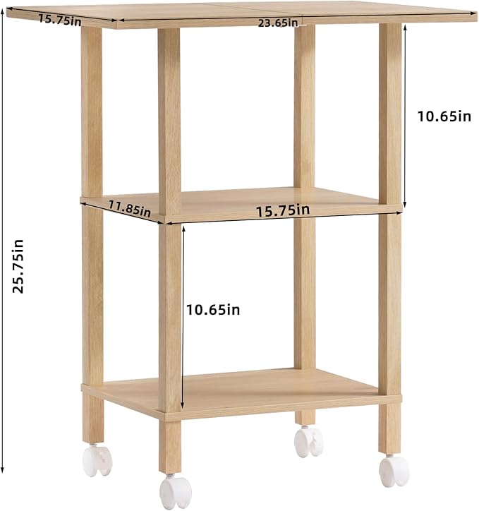 YUFAM 3 Tier Home Printer Stand with Storage, Wooden Mobile Printer Table Shelf, Rolling Printer Cart Shelf with Lockable Wheels fit Fax Machine, Scanner, Natural