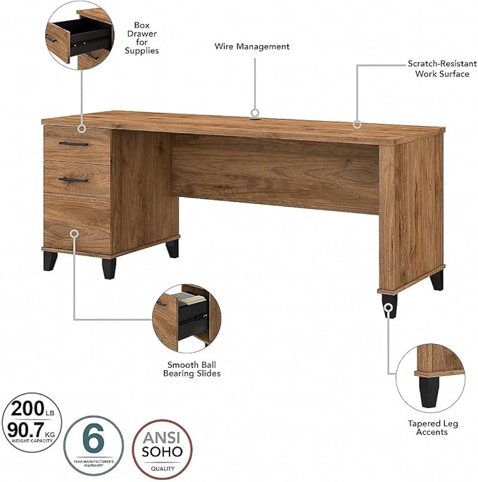 Bush Furniture Somerset 72W 3 Position Sit to Stand L Shaped Desk with Hutch and Bookcase in Fresh Walnut