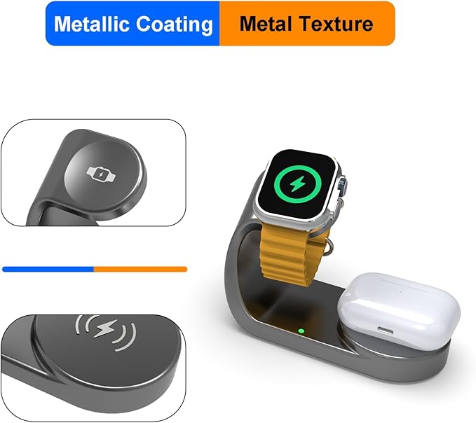 for Apple Watch Charger,Magnetic Fast Charging Dock Compatible with iWatch Series 11/Ultra/SE/10/9/8/7/6/5,for Apple Watch Airpod Charger Stand Holder,Watch Charging Station Cable(Gray)