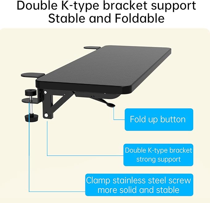 OUGIC Ergonomic Desk Extension Tray, 75x24cm, Clamp Without Punch, Keyboard Drawer Tray, Computer Armrest Table Stand