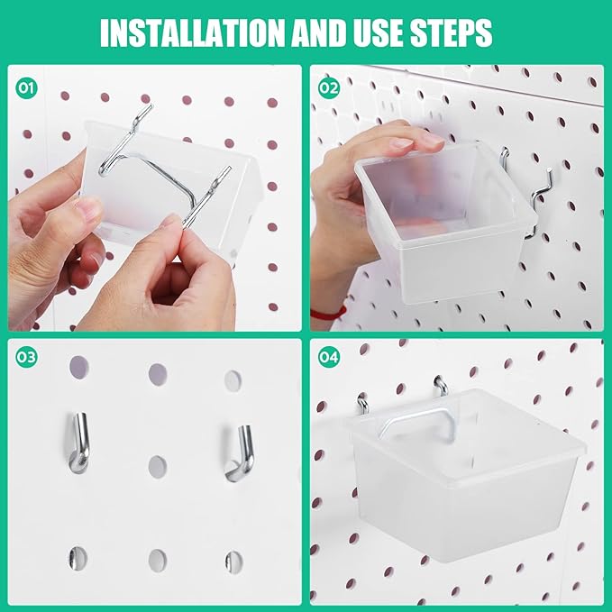Unittype 24 Set Clear Peg Board Baskets and Bins Pegboard Baskets Organizer Accessories Peg Board Bins with Hooks Sticker Label and Pen for Office Wall Teacher Craft Supplies Garage Tool Storage