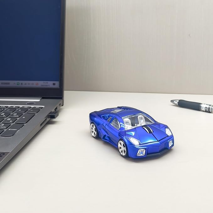 Wireless Sports Car Shaped Mouse Computer Mice Optical 2.4GHz with Headlight 1600DPI for PC Laptop MAC (Blue)