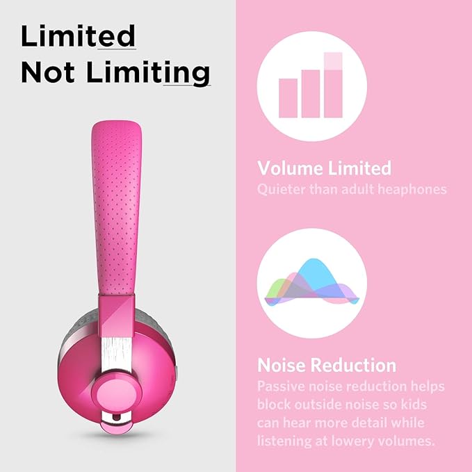 LilGadgets On-Ear Kids Headphones - 4+ Years, Pink, Untangled Pro - Bluetooth Kids Headset with SharePort & 3.5mm Jack - Volume Limited 93 dB & 12-Hour Playtime