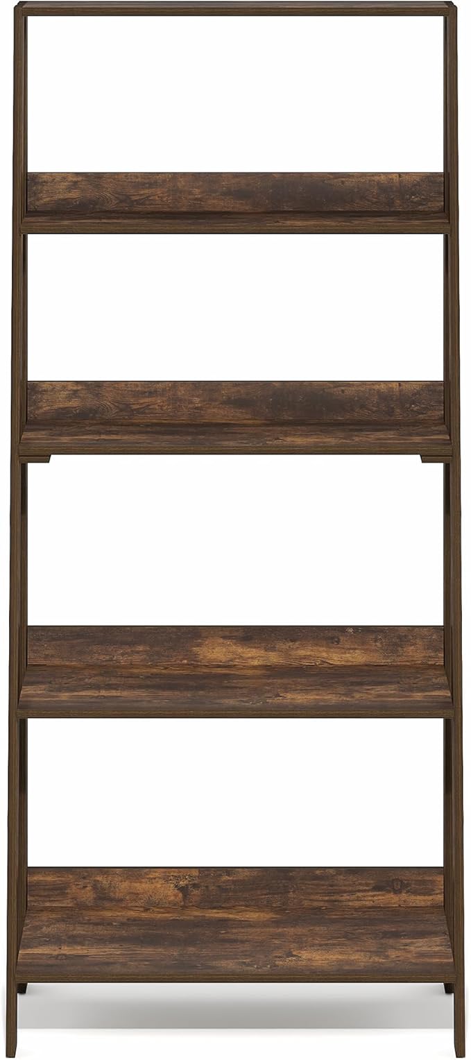 Furinno Ladder Book Shelf, 5-Tier Ladder Shelf, Open Frame Design Bookshelf, Standing Display Storage Shelves, 13 x 23.6 x 53.5, for Living Room, Home Office, Amber Pine