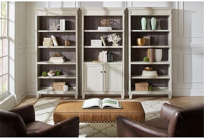 BOWERY HILL Set of 3 L-Shaped Office Desk & Open Bookcase & File Cabinet - White