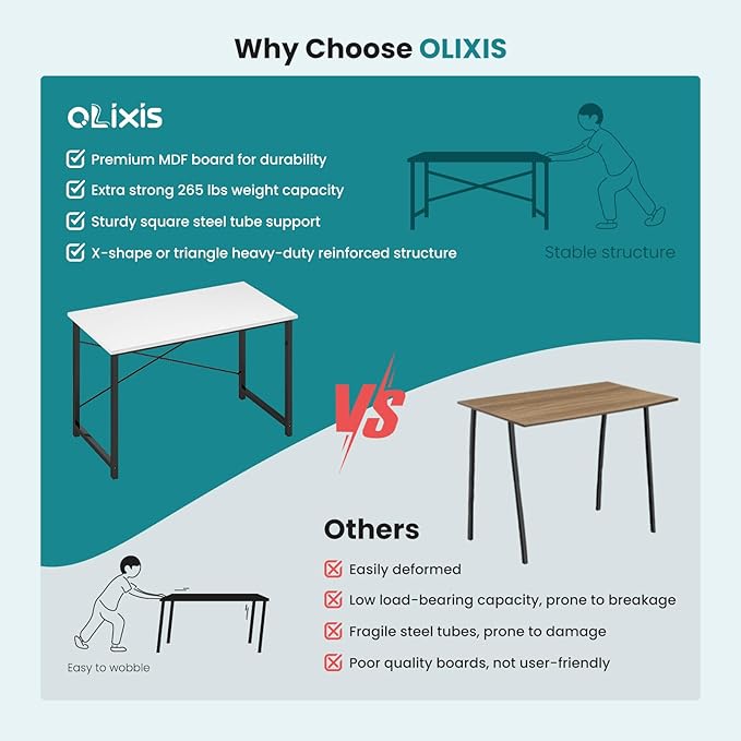 OLIXIS Small Computer Desk for Home Office, 32 Inch Writing Desk for Small Spaces, Study Table with X-Shaped Reinforcement, Sturdy Bedroom Table with Metal Frame, Easy Assembly, Black&White