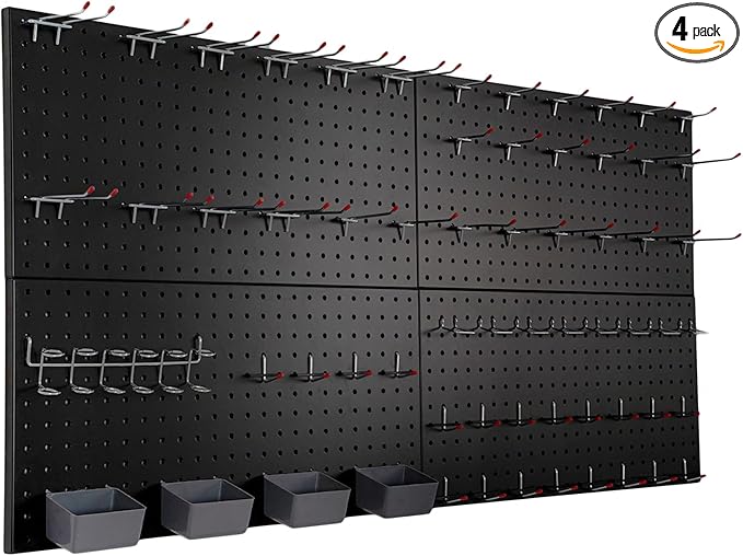Peg Board for Wall 48x24 inch with 63 Pcs Hooks Accessories, Garage Storage Black Pegboard Wall Organizer, Metal Pegboard Panels with Hooks, Modular Mounted Control Peg Board Tool Organization