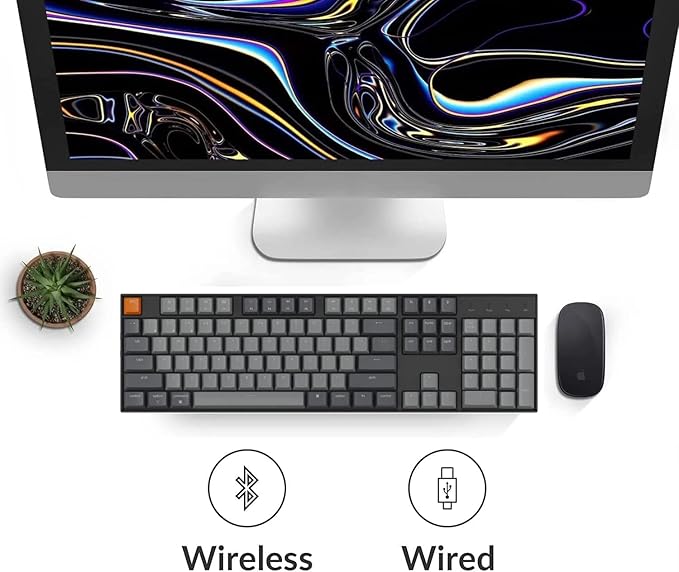Keychron K10 Wireless Mechanical Gaming Keyboard, 104 Keys Full Size with Gateron G Pro Red Switch, White LED Backlight Rechargeable USB-C Wired Bluetooth Professional Office Keyboard for Mac/Windows
