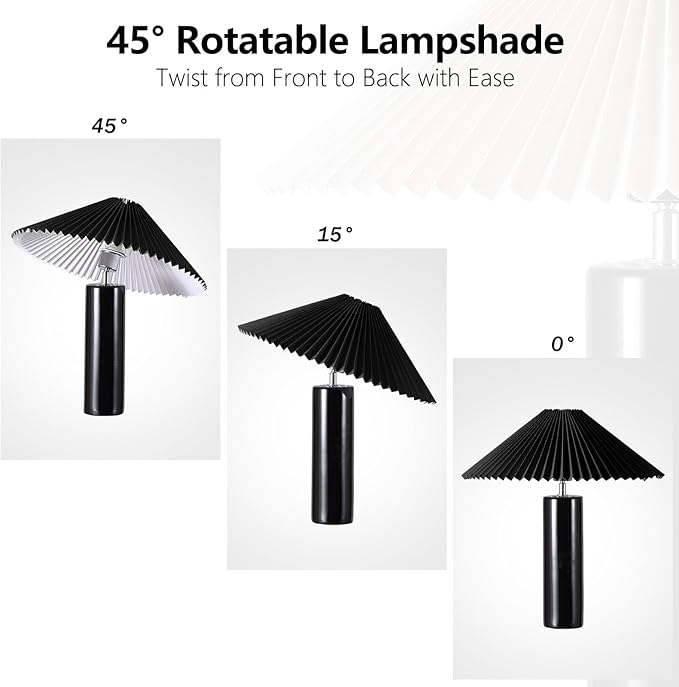 EOEYYOYB Ceramic Table Lamps for Bedroom, Adjustable Shade Lamps for Night Stands, Modern Cylindrical Nightstand Table Lamps 5W E26 for Bedroom Bedside Buffet, Black