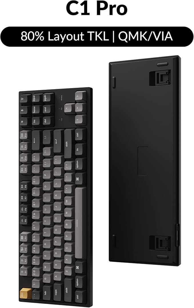 Keychron C1 Pro Wired Custom Mechanical Keyboard, TKL Layout QMK/VIA Programmable OEM Profile Double-Shot PBT Keycaps White LED Backlight with K Pro Brown Switch for Mac Windows Linux