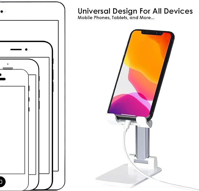 Cell Phone Tablet Stand Mount Fully Foldable Dock Holder Cradle Charger Station Desk Room Office School Kitchen Travel Portable Adjustable Multi-Angle Non-Slip Durable Stable (White)